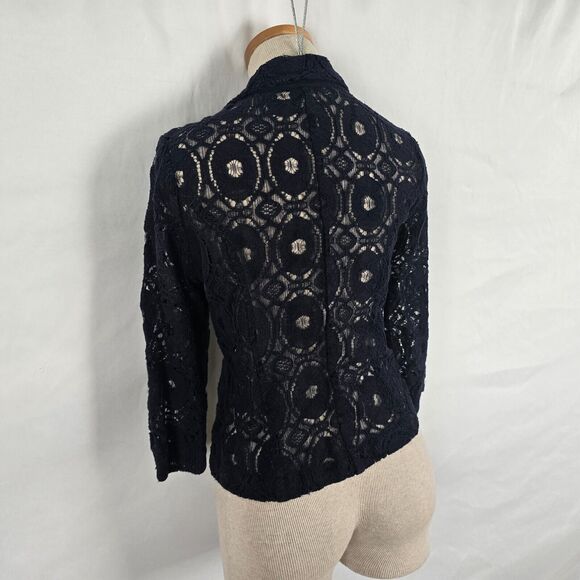 Monteau Cardigan Women's Small Dark Blue Knit Lace Single Button Long Sleeve - Picture 11 of 13